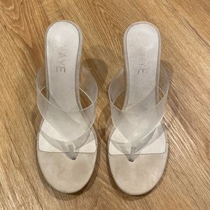 RAYE Clear Vinyl Strap Beige Wedge Sandals